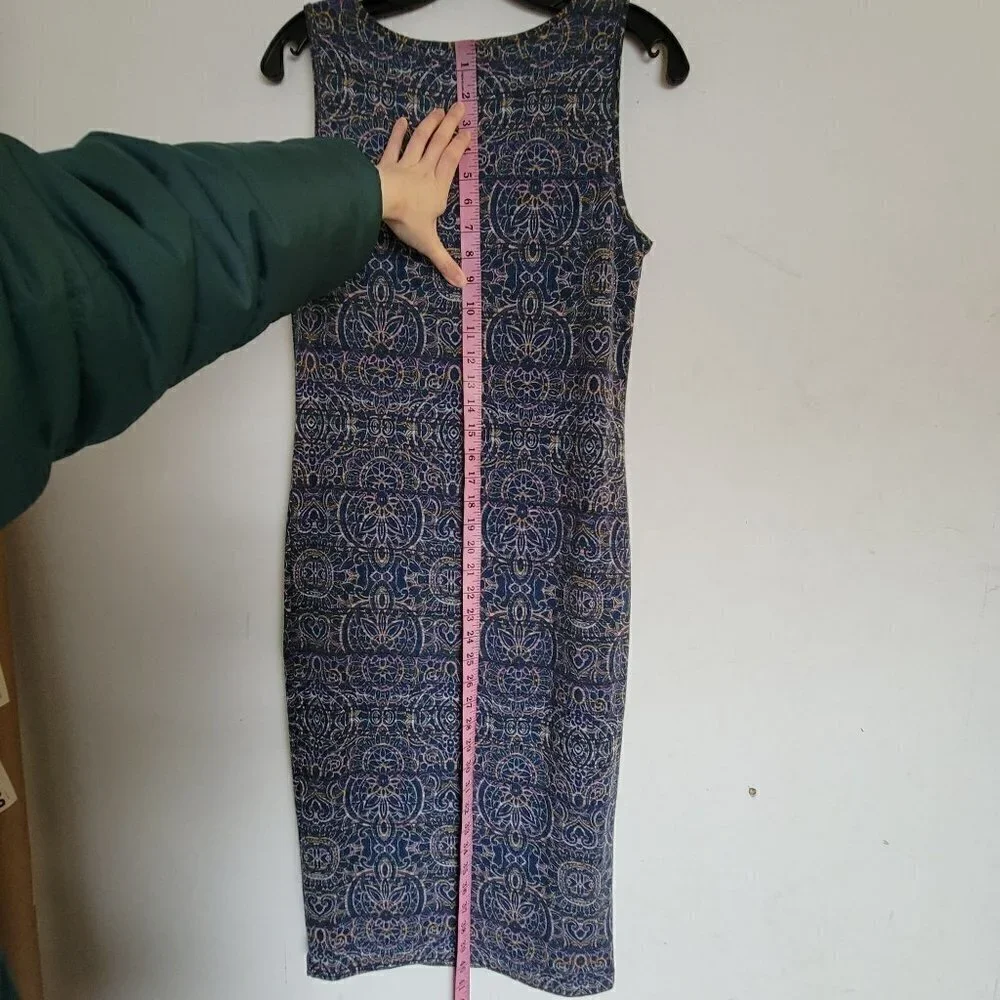 Forever 21 Blue Aztec Paisley Boho Sleeveless Midi Tank Sun Dress Size Medium